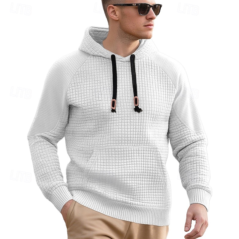 Per uomo Felpa con cappuccio Felpa con cappuccio a nido d'ape Nero Bianco Cachi Grigio chiaro Grigio scuro Con Cappuccio Semplice Pieghettato Patchwork Testurizzato Sport & Outdoor Casuale Quotidiano del 2025 a $23.99 –P5