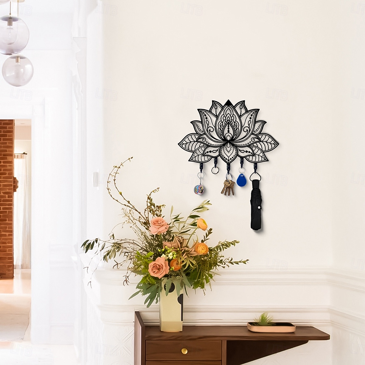 nástěnný držák na klíče s motivem lotosu, teplá bytová dekorace, kovový háček na klíče od vchodových dveří, kuchyně, kanceláře nebo auta, organizér do domácnosti v retro stylu 2026 - $10.99 –P1
