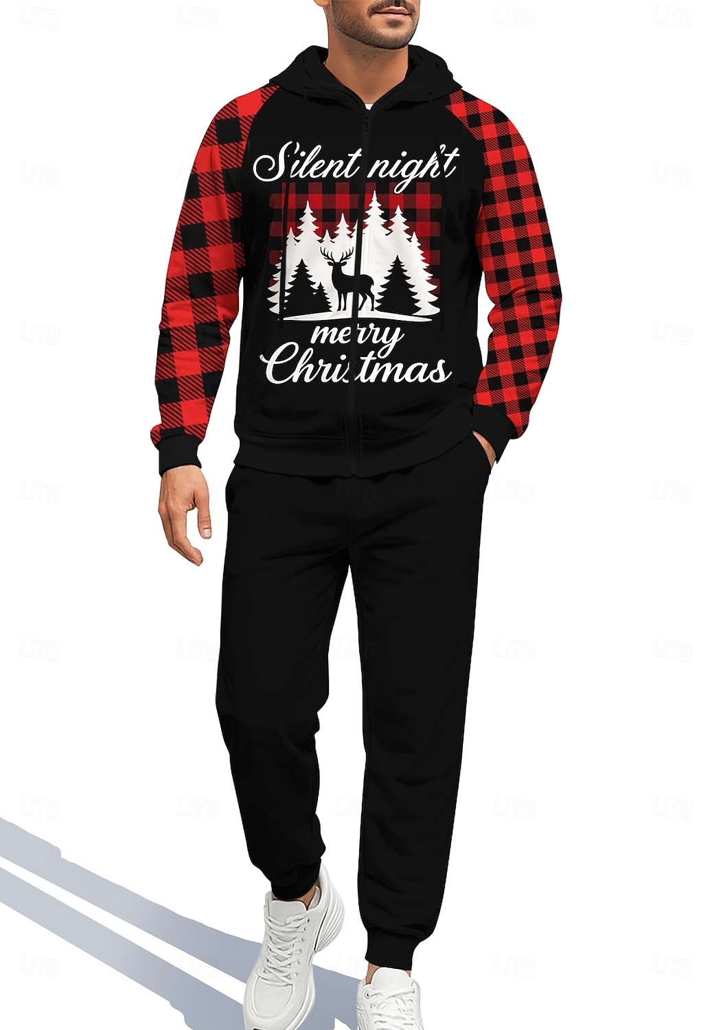 Natale Per uomo Felpa con cappuccio Tuta da Ginnastica Felpa con cappuccio con zip Coulisse Tasche Pantaloni Felpa con Cappuccio Felpa Autunno Rosso / nero Allenamento in Palestra Casuale del 2025 a $41.99 –P3
