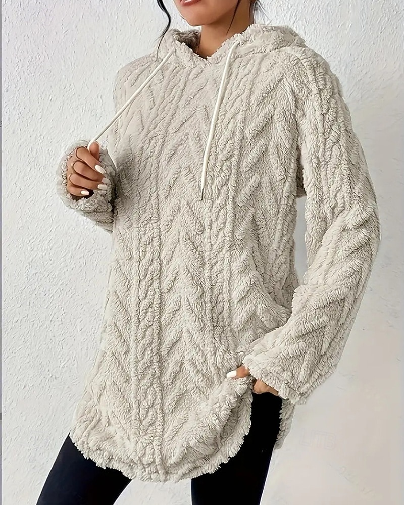 Mulheres Pulôver Moletom Com Capuz Tecido Roupa de rua Casual Velo Sherpa Manga Longa Com Capuz Tops regulares Rua Feriado Com Cordão Preto Branco Vermelho Roxo Bege Outono Inverno de 2025 por $27.99 –P2