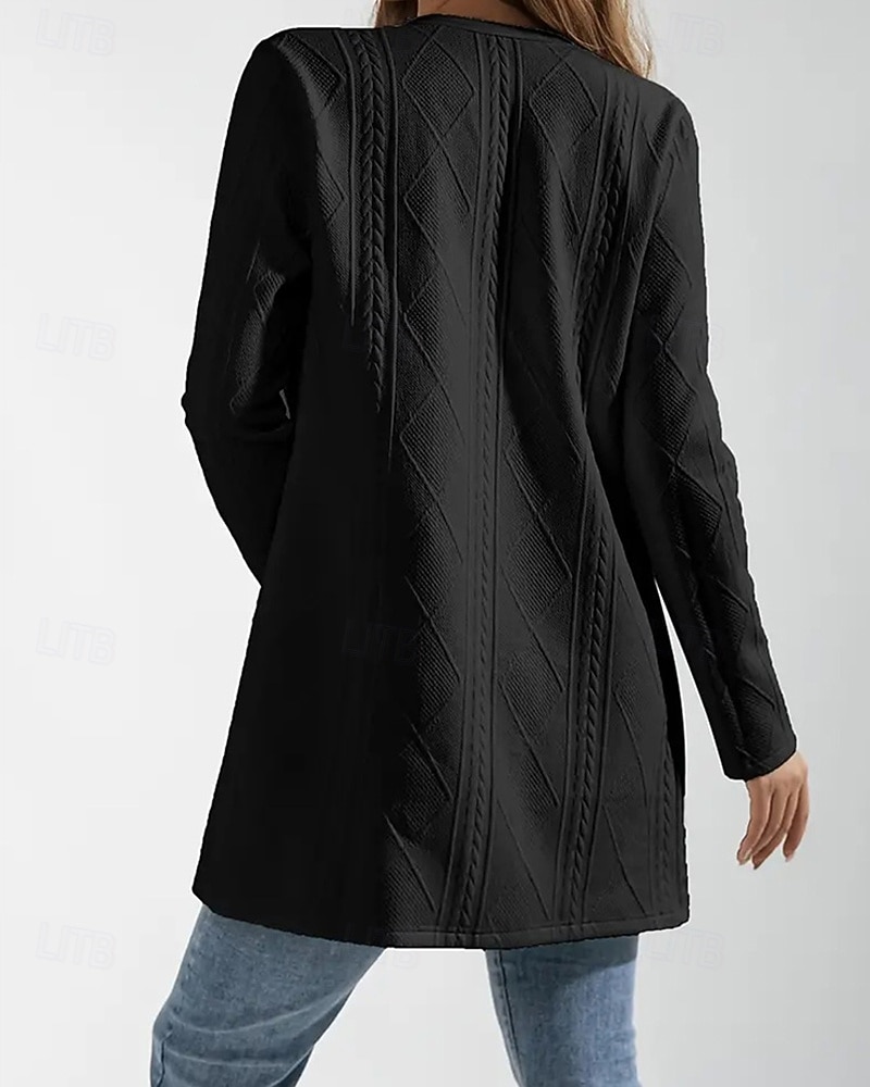 Dam Vardaglig jacka Bekväm Andningsfunktion Jacquard Mode Dagligen Slät Utomhus Ledigt Dagligen Enkelknäppt Normal Rund halsringning Normal Långärmad Ytterkläder Svart Vit Vår Höst 2025 - $21.99 –P6