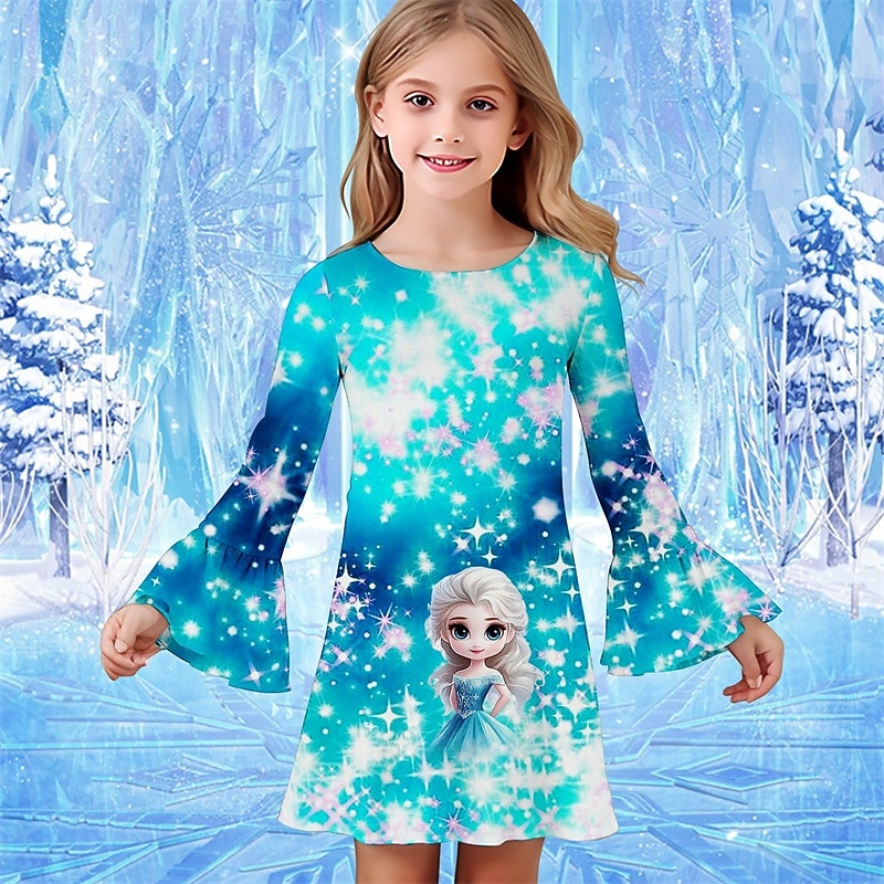 ragazze' 3D Cartoni animati Abito Vestito con Volant Manica Lunga Estate Primavera Vacanza Quotidiano Ferie Bello Dolce Bambini 4-12 Anni Vestito Casual Lunghezza al ginocchio Vestibilità regolare del 2025 a $15.99 –P3