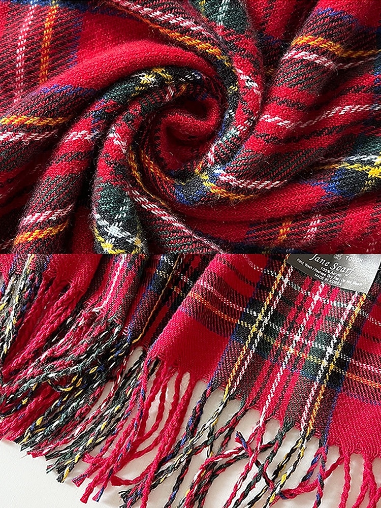 Juleruteskjerf til dame, varmt vinterskjerf med tartan og frynser, koselig motetilbehør til høytidsfester og utendørs bruk 2026 - $18.99 –P11