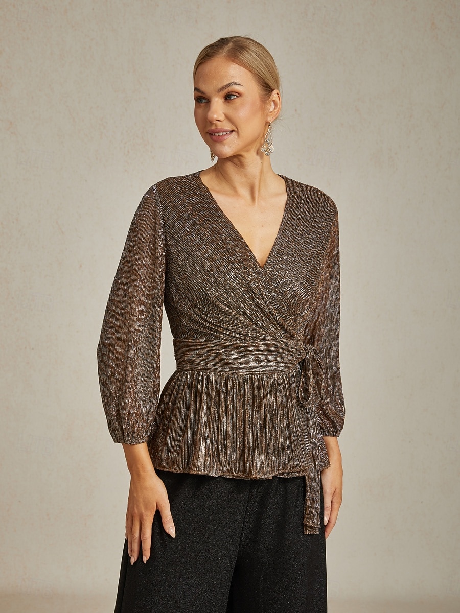 Per donna Top avvolgenti Camicetta trasparente Top Eleganti Elegante Festa Manica Lunga Manica a Lanterna Scollo a V Top Regolari Ospite di nozze Abbigliamento da sera Semi-Formale Pieghettato del 2025 a $81.99 –P8