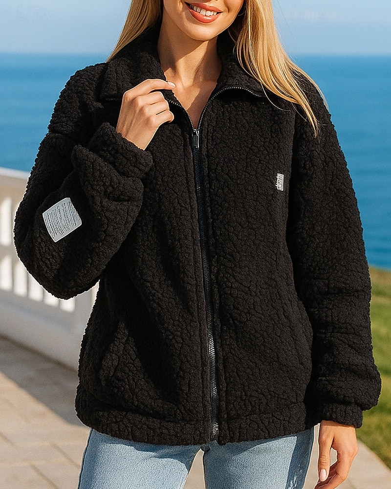 Mulheres Moletom com zíper Casaco de inverno Jaqueta de lã polar Com bolsos Manga Longa Blusas Roupa Esportiva Outono Cor Sólida A Prova de Vento Quente Exterior Viagem Férias Roupa de esporte Roupas de 2025 por $28.99 –P5