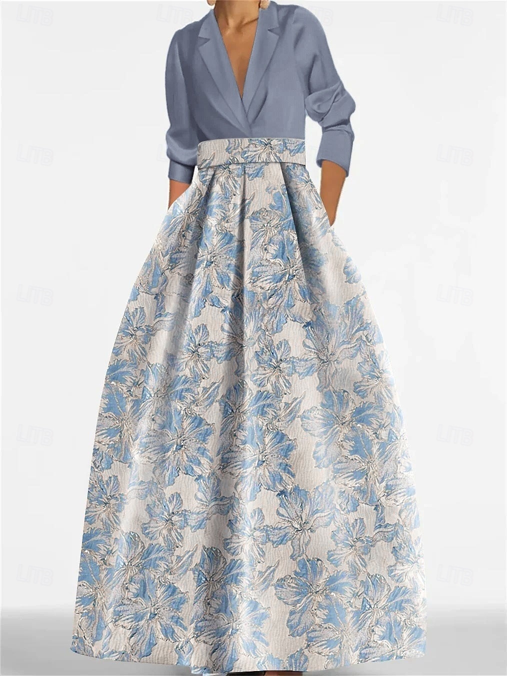 2025年 Ａライン フロア丈 イブニングドレス ボールガウン フォーマルドレス エレガント ヴィンテージ 長袖 シャツカラー フォーマル サテン ナイロン ととも​​に スリット 2025  コレクション – $154.99 –P7