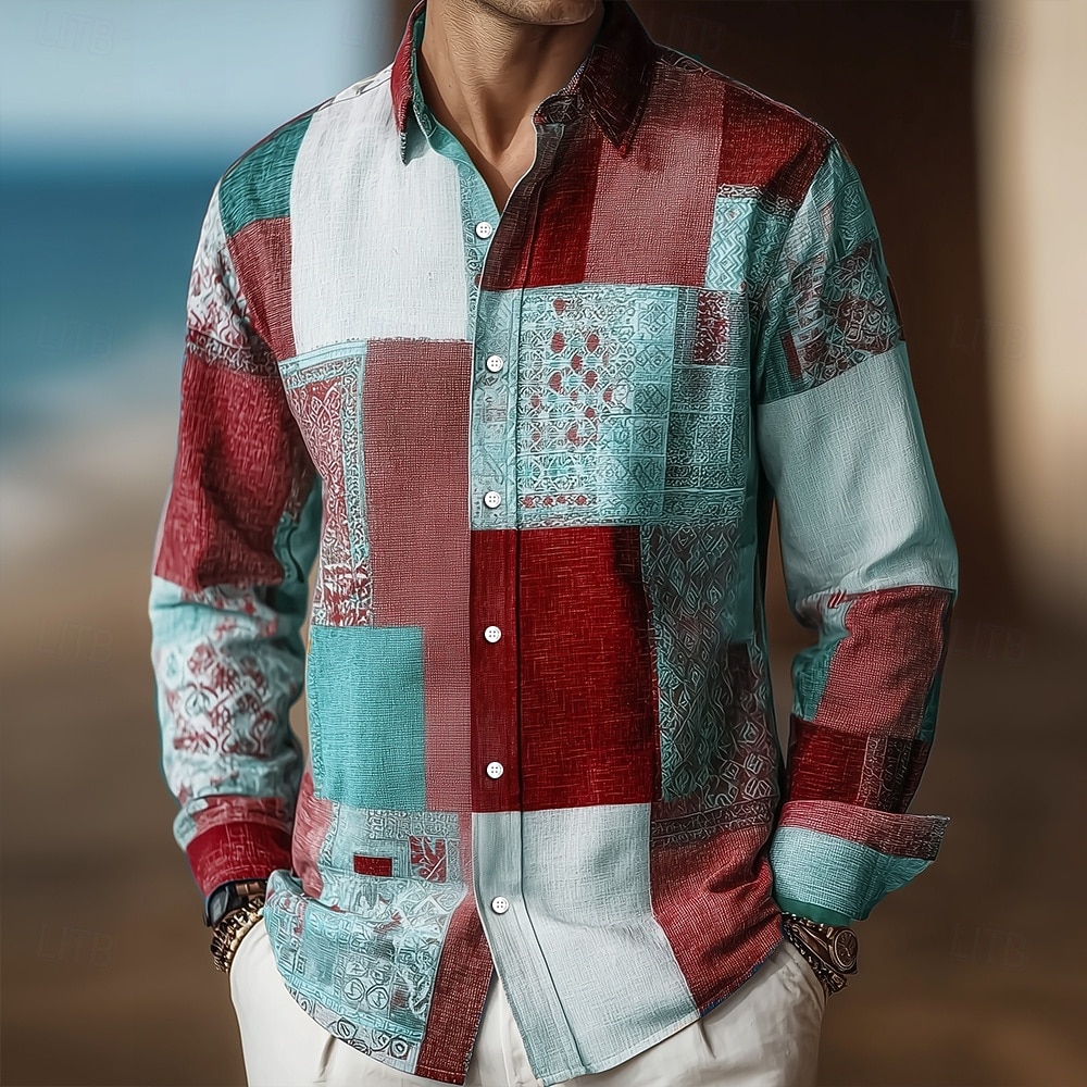 Per uomo Blocco di colori Patchwork Motivo Geometrico Camicia Camicia con Bottoni Manica Lunga Vintage Retrò All'aperto Casual Quotidiano Primavera Autunno Collo ripiegato Stampa 3D Camicia tipo lino del 2026 a $27.99 –P5