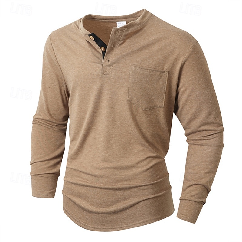 Per uomo Maglietta Maglia Henley Camicia a Maniche Lunghe Manica Lunga Henley Primavera Autunno Semplice Moda Designer Essenziale Tasche Vacanza Streetwear Uscire Nero Bianco Blu marino Maglietta Top del 2026 a $23.99 –P5