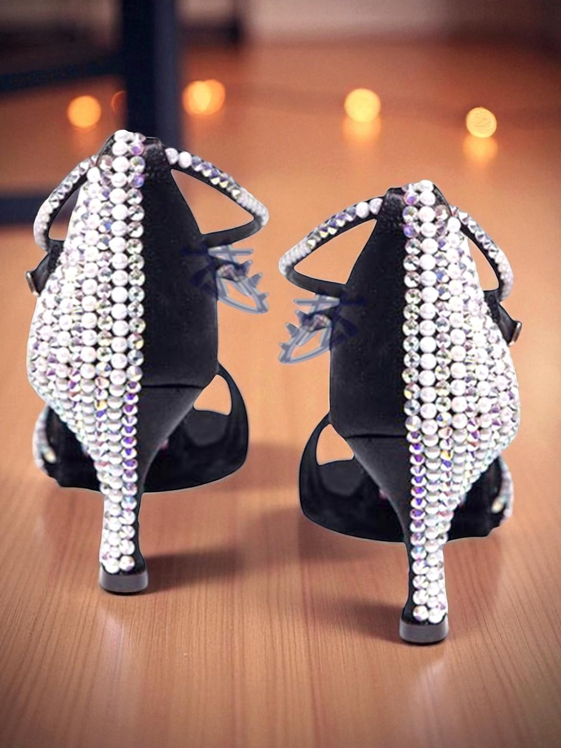 Women's Black Rhinestone Latin Dance Sandals - Strappy Glitter Professional Ballroom Shoes with Ankle Strap and Mid Heels for Salsa, Tango and Performance 2026 - $59.99 –P4