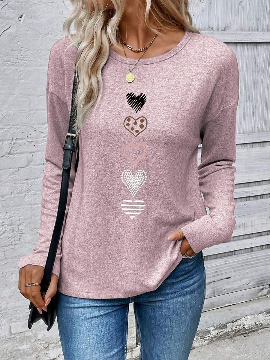 Per donna Maglietta Stampato Cuore Grafico Vintage Moda Elegante Manica Lunga Girocollo Top Regolari Quotidiano Weekend Blu Nero Bianco Rosa Primavera Autunno Inverno del 2026 a $26.99 –P1