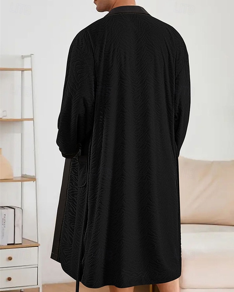 Herr Pyjamas Sovkläder Badrock Slät Mode Stylish Klassisk Hem Dagligen Säng Polyester Komfort Mjuk V-hals Långärmad Ficka Inkl. bälte Vår Höst Svart Vit 2025 - $27.99 –P15