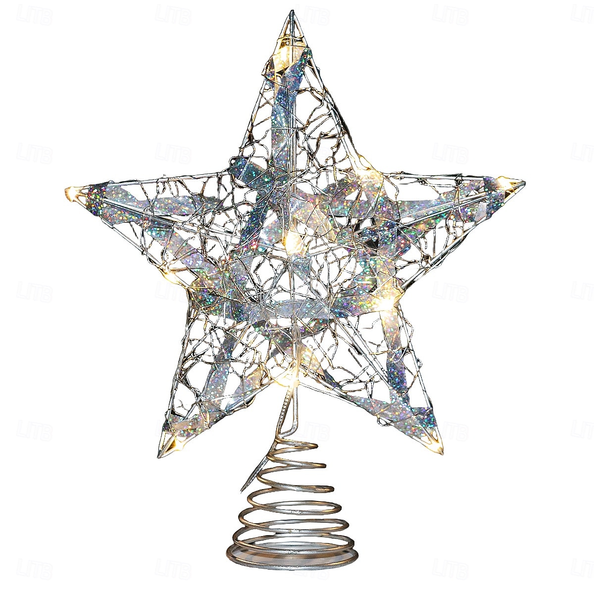Puntale per albero di Natale con stella e luce a LED, ornamento colorato a forma di stella a cinque punte in ferro, decorazione per albero da appendere, regalo per decorazioni da tavola per la casa del 2025 a $14.49 –P5