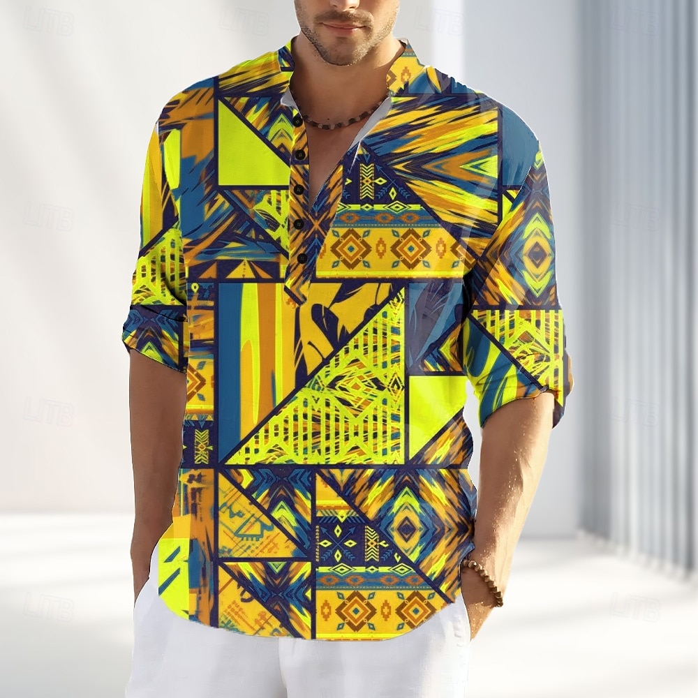 Per uomo Stampa Maglietta Maglia Henley Manica Lunga Designer Retrò Vintage Di tendenza Streetwear Casuale Quotidiano Estate Primavera Autunno Giallo Rosso Arancione Henley Maglietta Henley del 2026 a $22.99 –P3