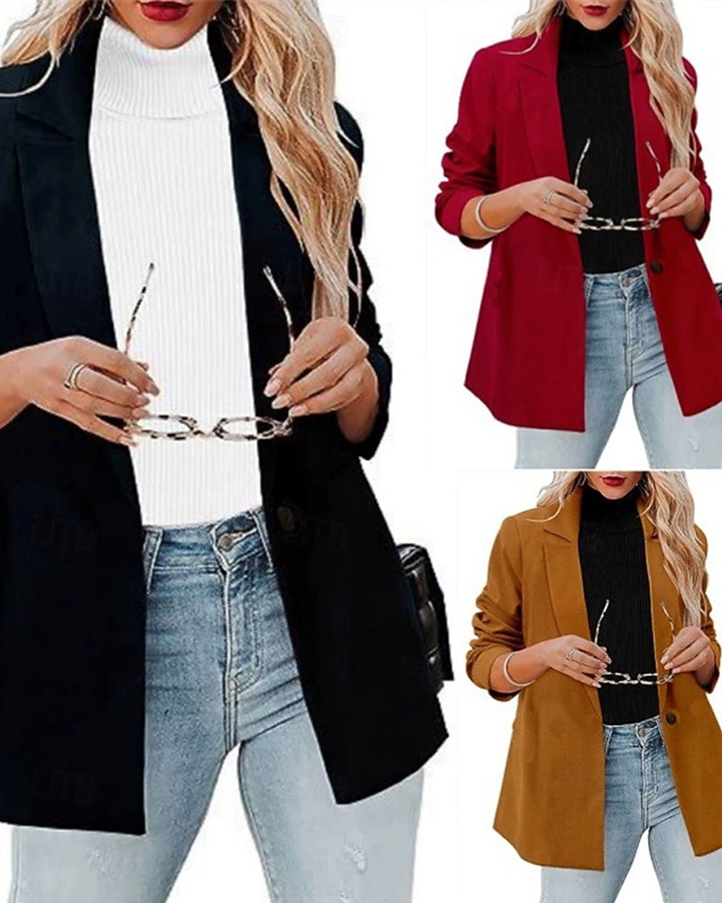 Femmes Blazer Confortable Boutons Élégant Mode Extérieur Uni Sortir Décontracté Quotidien Week-end Cardigan Régulier Revers Coupe régulière manche longue Vêtements d'extérieur Noir Rouge Marron de 2025 ? $24.99 –P1