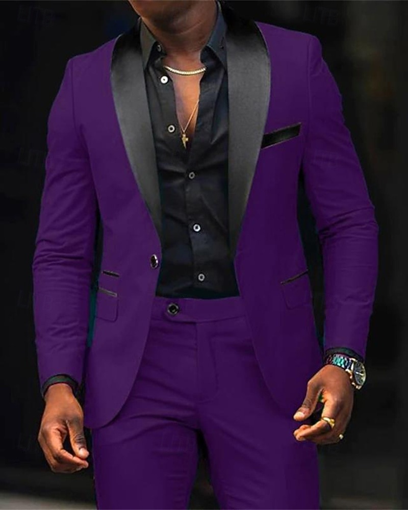 Męskie Marynarka + spodnie wizytowe Marynarka Garnitury Biznes Spotkanie towarzyskie Wesele 2 elementy Moda Codzienny Wiosna Jesień Poliester Kolorowy blok Kieszeń Guziki Wygodny Guziki jednorzędowe 2025 - $89.99 –P12