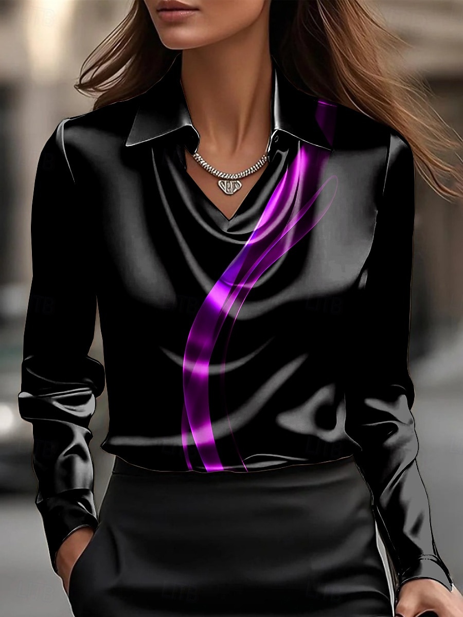 Per donna Camicia Arricciato Drappeggiato Ombre Grafico Astratto Elegante Essenziale Casual Manica Lunga Scollo a Cascata Top Regolari Quotidiano Lavoro Abbigliamento da sera Blu Rosso Viola del 2026 a $32.99 –P4