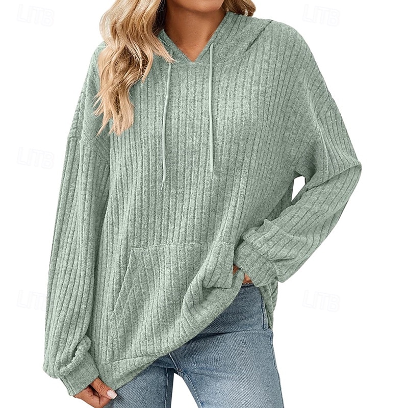 Dam Pullover Hoodie Sweatshirt Slät Ledigt Långärmad Huva Vanliga toppar Gata Helgdag Ficka Ljusgrön Vin Ljuslila Kaki Armégrön Höst Vinter 2025 - $21.99 –P4