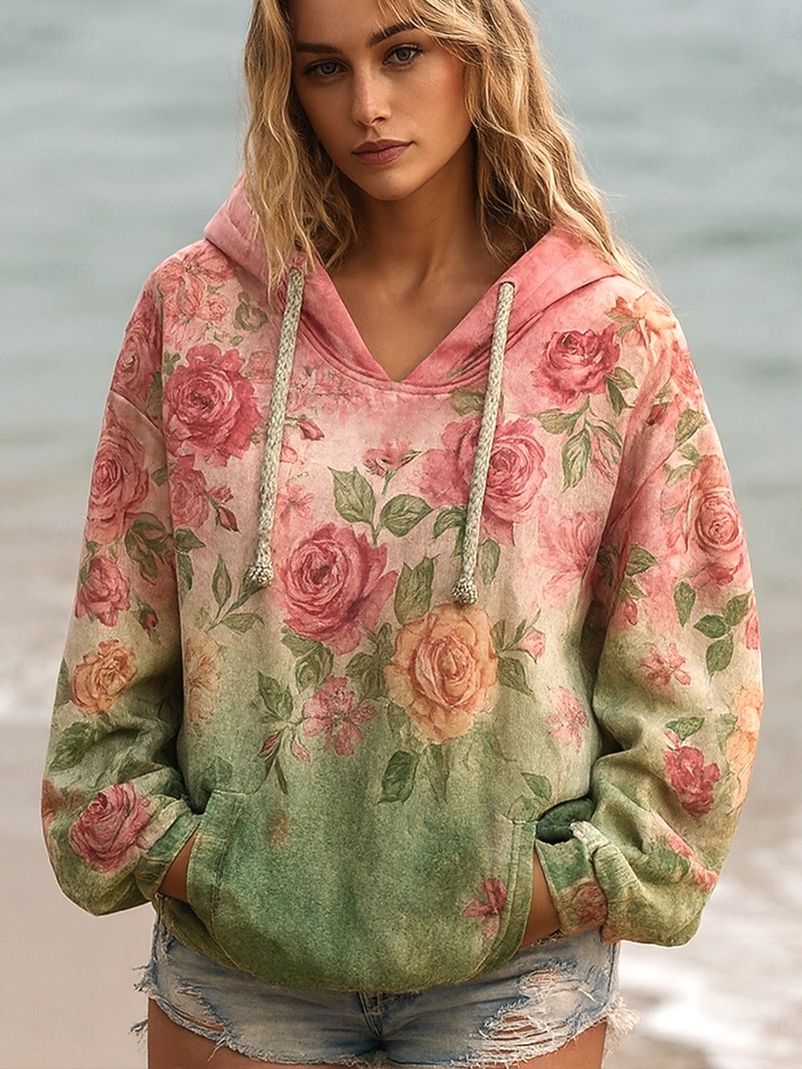 Felpa con cappuccio vintage boho 3D stampata per donna felpa patchwork felpa con cappuccio floreale felpa a maglione casual maniche lunghe cappuccio abbigliamento quotidiano da strada tasca frontale del 2025 a $26.99 –P5