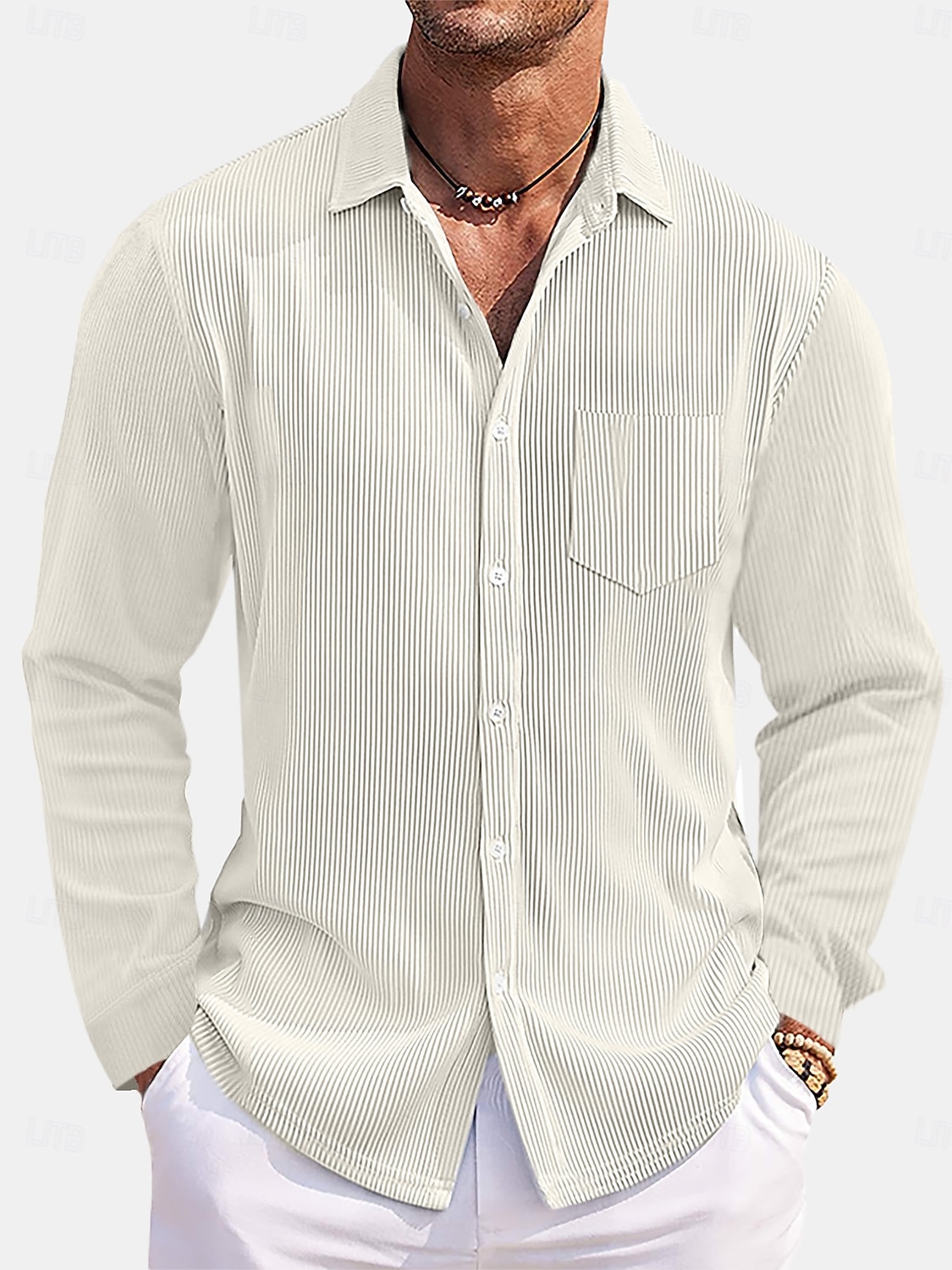 Hombre Camisa Camisa casual Camisa de Pana Abotonar la camisa Azul Marino Manga Larga Plano Cuello Vuelto Casual Exterior Bolsillo Ropa Moda Casual 2026 - $29.99 –P8