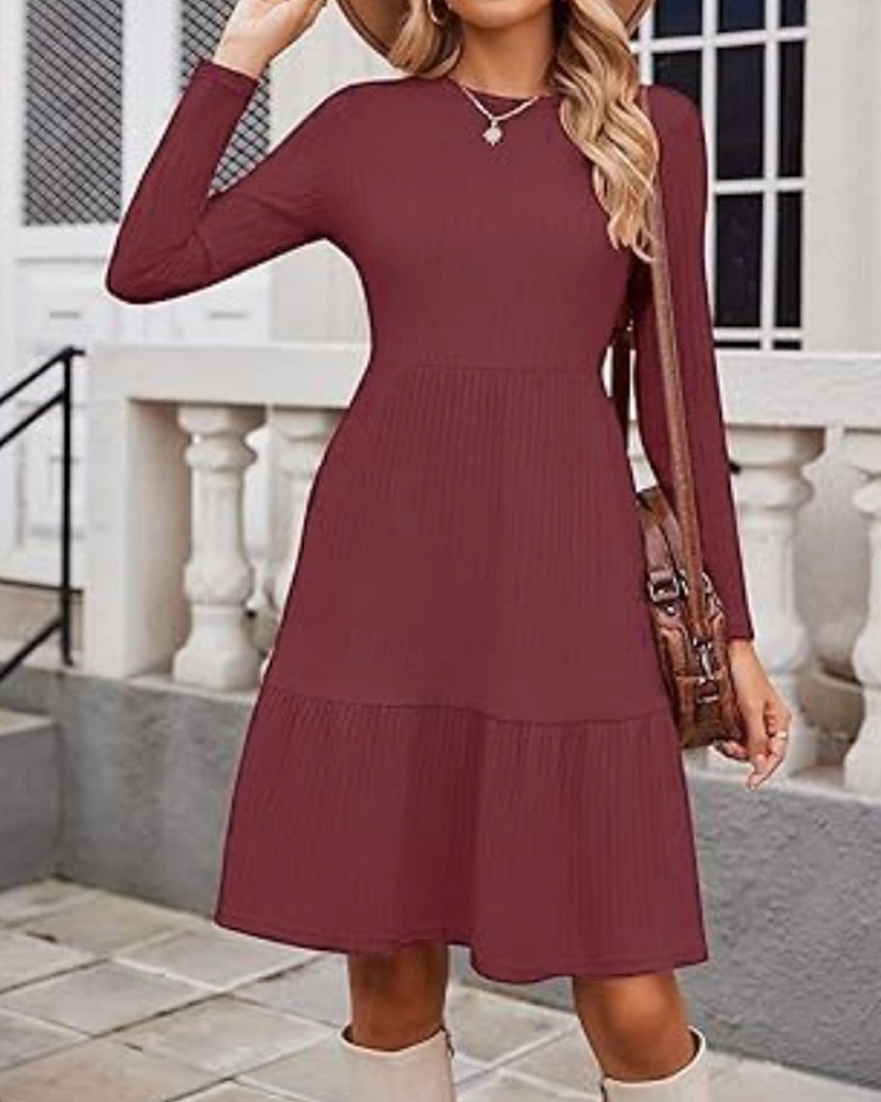 Damen Minikleid Pulloverkleid Freizeitkleid Modern Outdoor Täglich Ausgehen Normale Passform Einfach Langarm Rundhalsausschnitt Wein Braun Grün Grau Frühling Herbst 2025 - $26.99 –P4