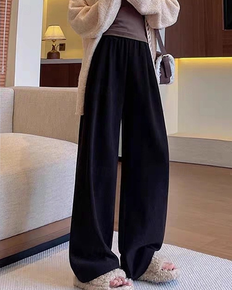 Per donna Pantaloni in Pile Gamba larga Pantaloni Moda Streetwear Lunghezza intera Vita Alta Semplice Elastico in vita Lavorato a maglia Caldo Confortevole Micro-elastico Streetwear Abbigliamento del 2025 a $27.99 –P11