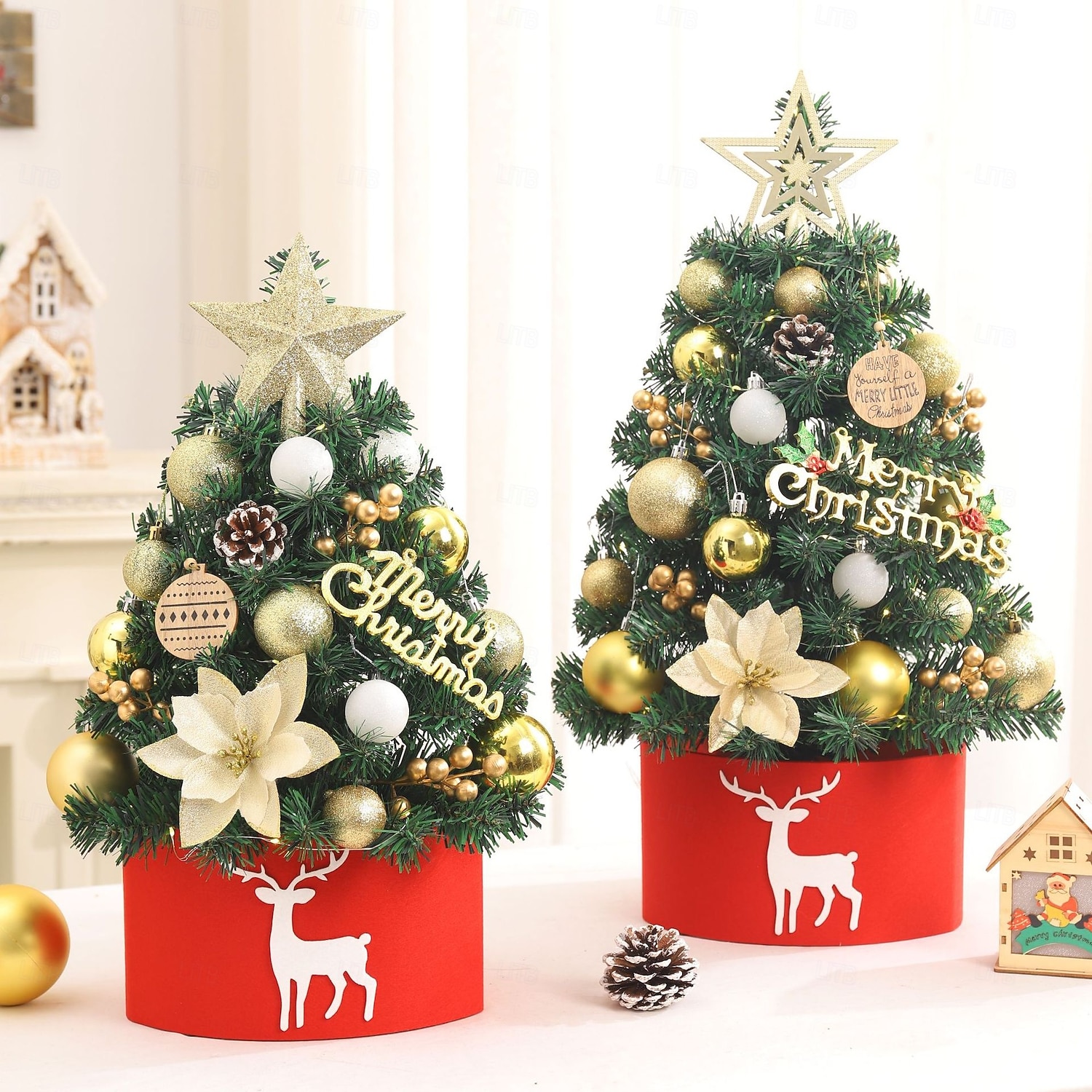 Tabletop Christmas Tree 45cm with Lights, Small Tabletop Christmas Tree with Lights Artificial Christmas Decorations Desk Kid Room Office Home Decor Xmas 2025 - CAD $19.99 –P2