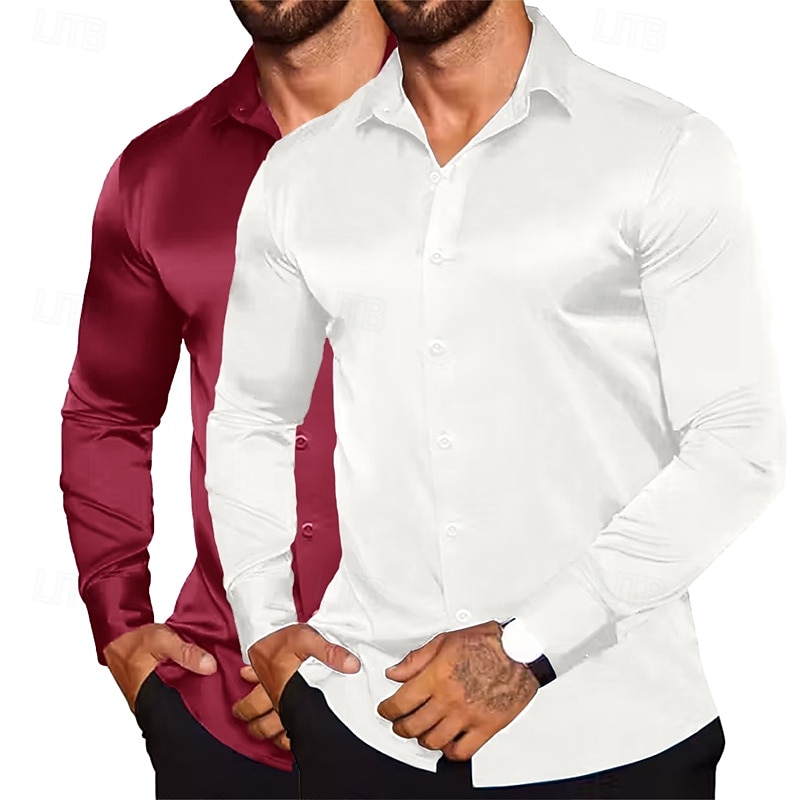 Homme Chemise Comme de la soie Chemise en satin Chemise habillée Chemise Boutonnée Uni Formel Mariage Blanc + Rouge Blanc + Vert Noir + blanc Blanc + Bleu manche longue Revers Printemps & Automne de 2026 ? $31.99 –P5