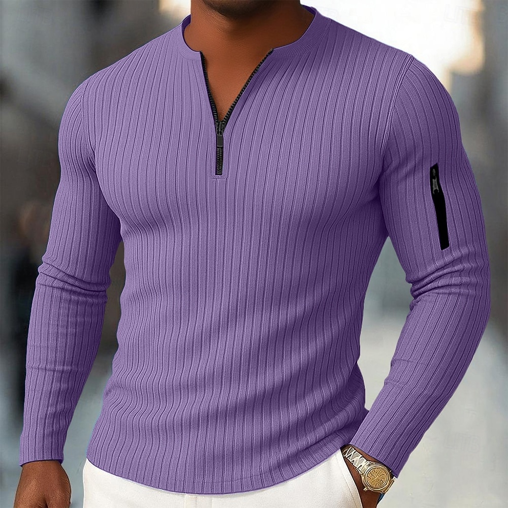 Per uomo Maglietta Maglietta a Maglia a Coste Camicia a Maniche Lunghe Manica Lunga Mezza zip Primavera Autunno Inverno Semplice Moda Designer Essenziale Zip a un quarto Vacanza Casa Streetwear del 2025 a $25.99 –P6
