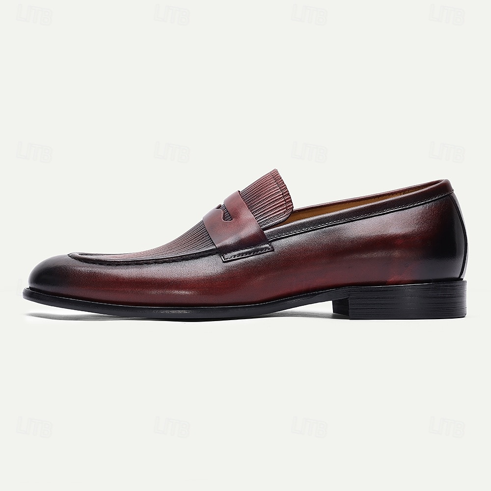 Burgunderrote Pennyloafer für Herren – klassische Slip-On-Abendschuhe mit runder Spitze für Business, Büro und formelle Anlässe 2025 - $94.99 –P4