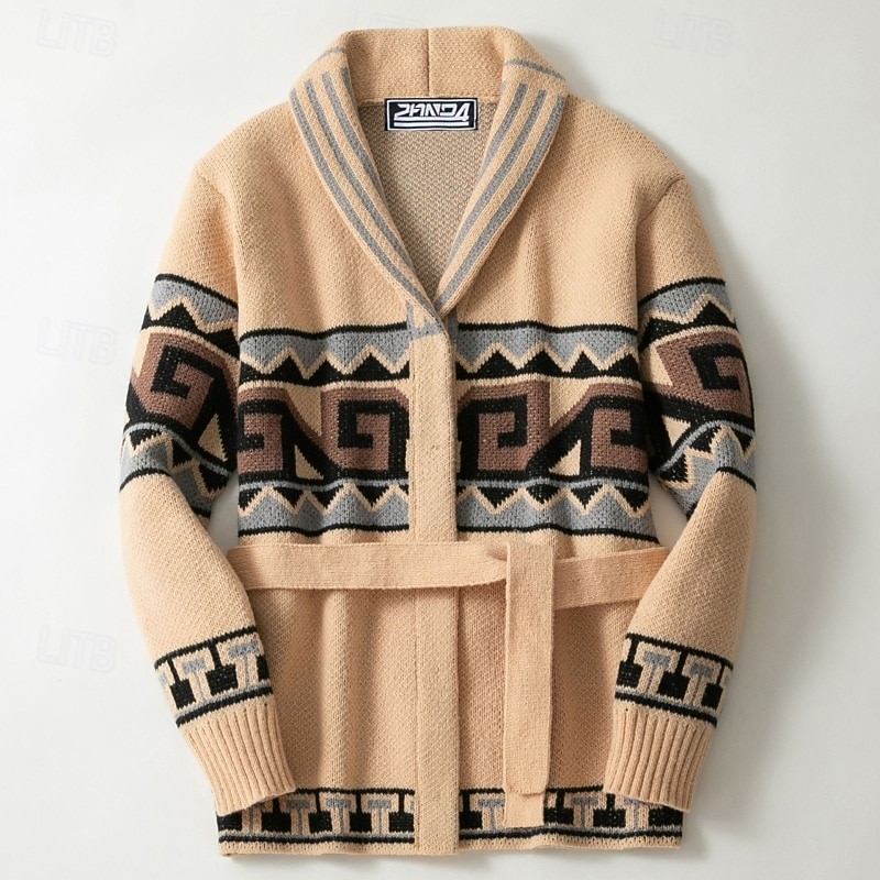 Bărbați Pulover Pulover Cardigan Pulover Fair Isle Striat Tricotat Scurt Curelat Tricotat Simplu Șal  Guler Vacanță Modă Casual Purtare Zilnică Îmbrăcăminte Toamnă Primăvara & toamnă Kaki M L XL 2026 - $45.99 –P1