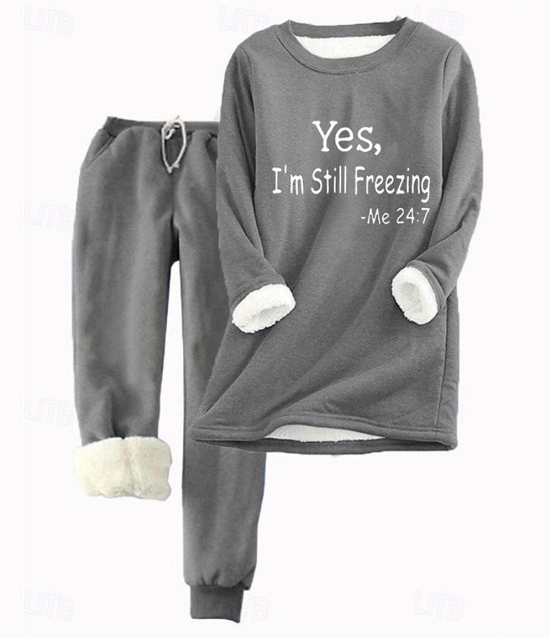 Dames Elegant Warm Modieus Tweedelige sets Trainingspak Broeken Sets Lange mouw Bisschop Strakke ronde hals Grafisch Brief Afdrukken Buiten Vakantie Casual Blozend Roze Donker Roze blauw Herfst 2025 - $41.99 –P8