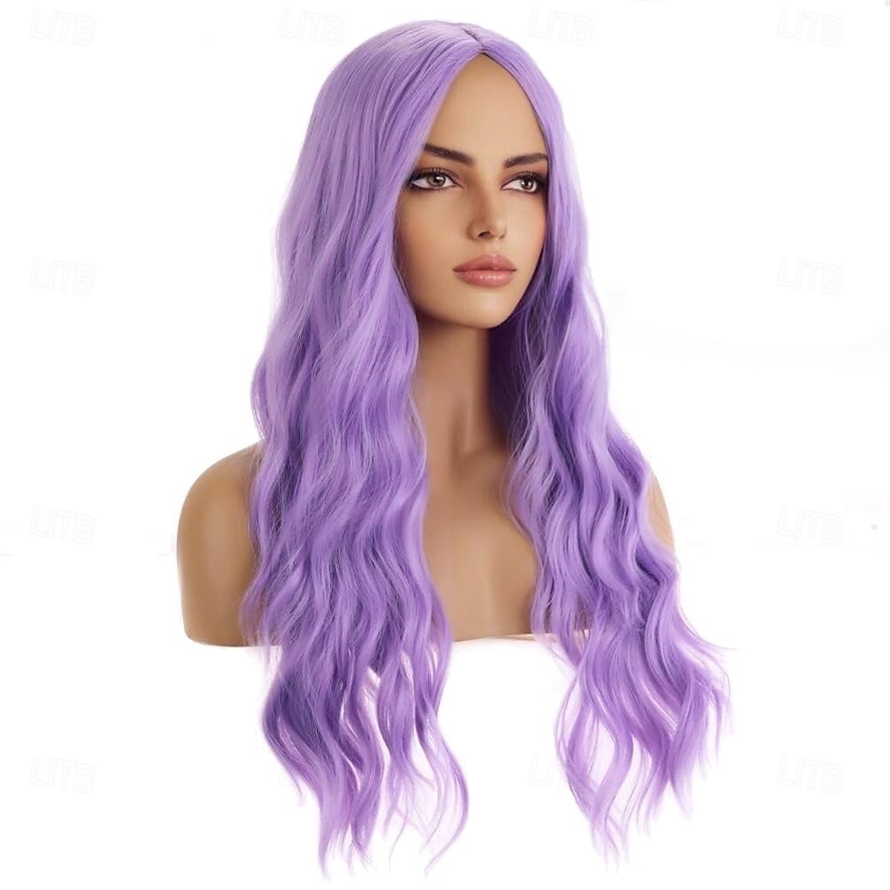 parrucca viola, parrucche lunghe e ondulate per donne, parrucche sintetiche viola lavanda per feste quotidiane del 2025 a $21.99 –P4