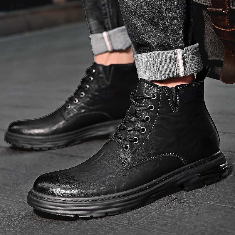 Per uomo Stivali Retrò Camminata Vintage Quotidiano PU Confortevole Stivali a Metà Polpaccio Allacciatura Nero Cachi Primavera Autunno del 2026 a $59.99 –P12