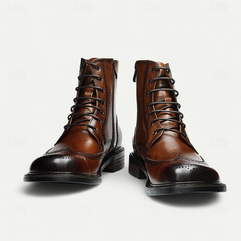 Pánské hnědé kotníkové boty s brogue vzorem, klasický design s křídlovým hrotem, robustní outdoorové pracovní boty pro volný čas v podnikání, cestování a každodenní nošení 2025 - $129.99 –P12