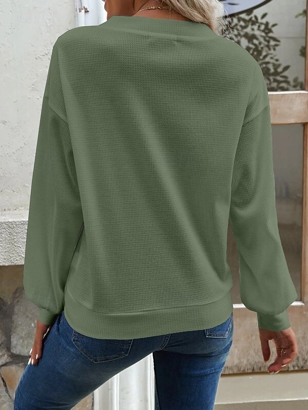 Damen Bluse Knöpfe Einfarbig Stilvoll Lässig Langarm V Ausschnitt Normale Oberteile Täglich Blau Schwarz Weiß Grün Khaki Frühling Herbst 2026 - $24.99 –P9