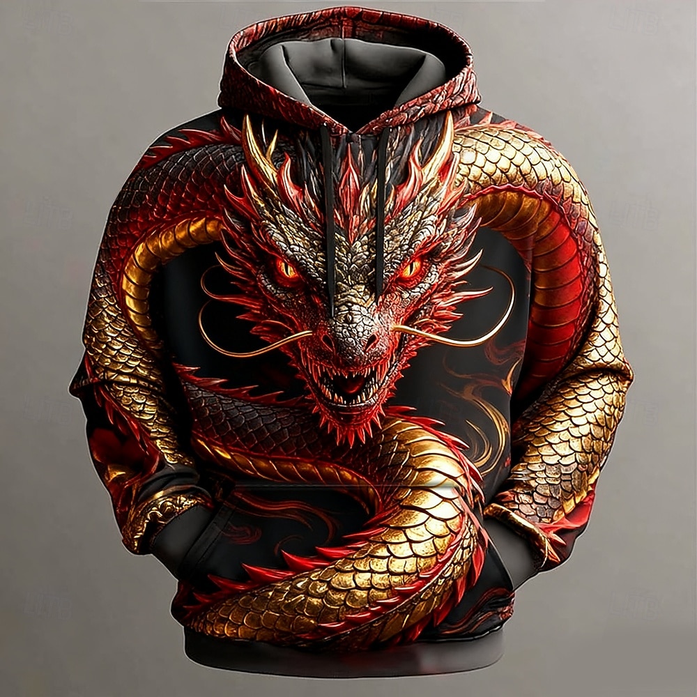 Herren Drache 3D-Druck Kapuzensweatshirt Pullover Cool Party Langarm Rundhalsausschnitt Club Streetwear Schwarz 1 Schwarz Schwarz 2 Kordelzug Herbst Winter Designer S M L XL XXL XXXL 2026 - $28.99 –P3