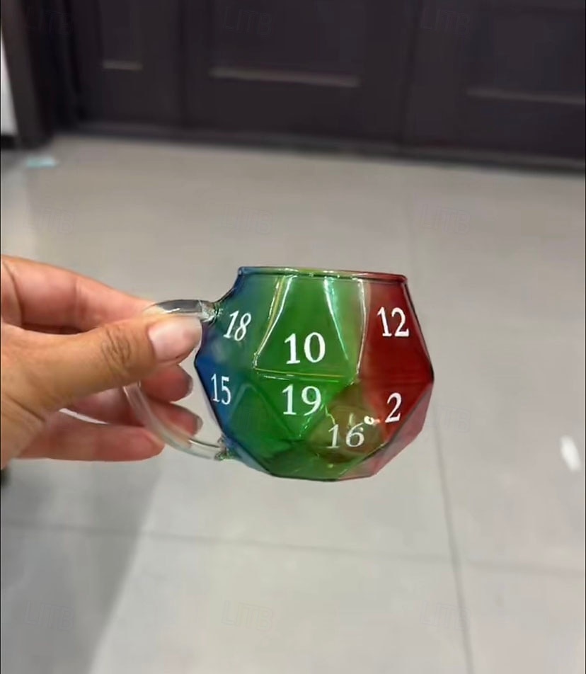 Mug à dés arc-en-ciel D20, tasse à café à dés polyédriques avec anse, mug de jeu en verre transparent pour les amateurs de RPG, mugs de soirée de jeu pour les amateurs de fantasy de 2026 ? $27.99 –P3