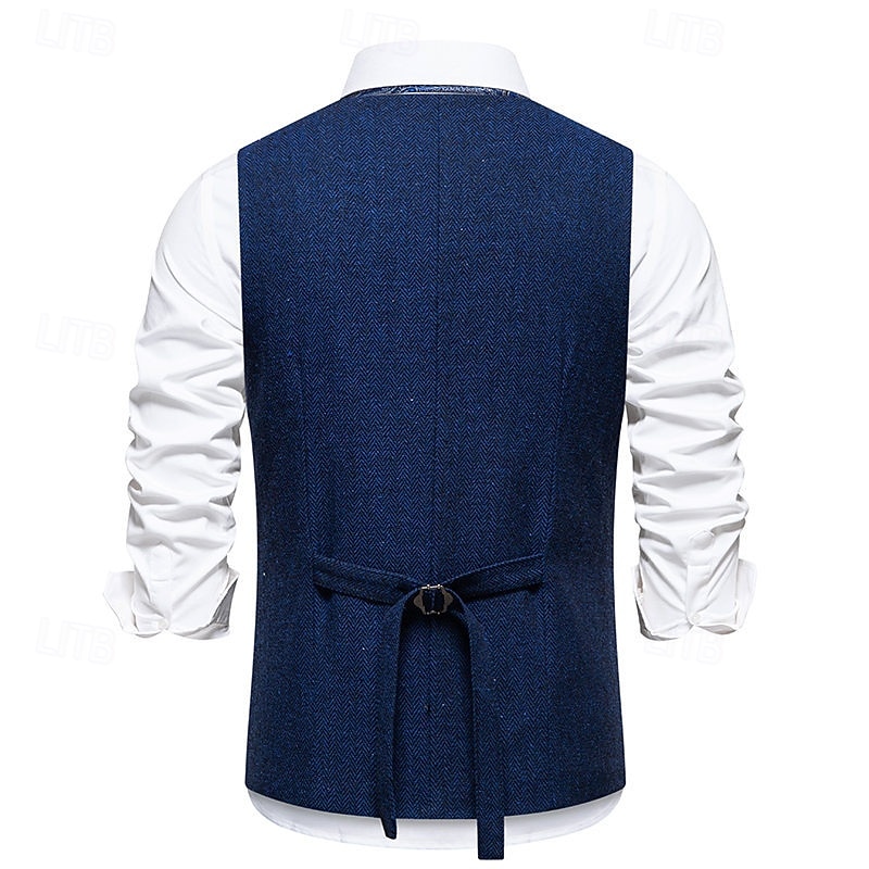 Herren Weste Gilet Urlaub Party Geschäft Mode Lässig Frühling Herbst Tasche 2 in 1 Knöpfe Polyester Bequem Einfach Einreihig Ein-Knopf V Ausschnitt Normale Passform Wein Marineblau Dunkelgray Kaffee 2025 - $33.99 –P4