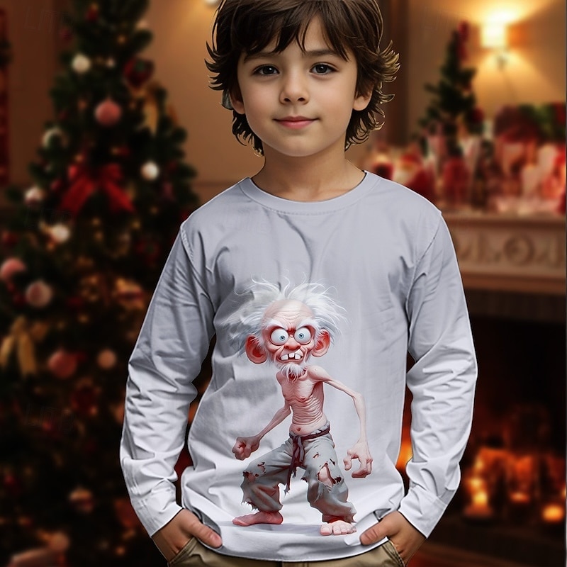 Christmas Boys' 3D Graphic Cartoon T shirt Tee Long Sleeve Spring Fall Fashion Basic Kids 4-12 Years Crew Neck Outdoor Casual Daily Regular Fit 2025 - €12.25 –P2