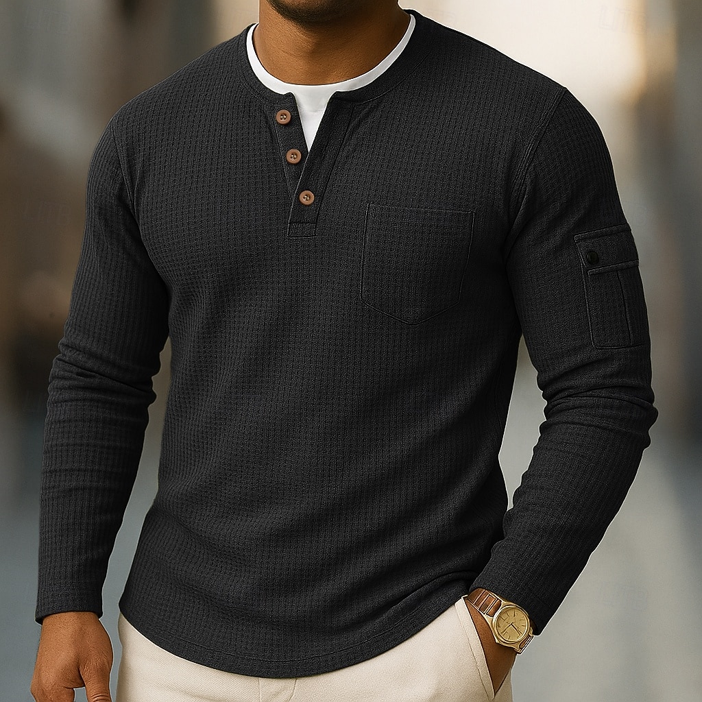 Men's T Shirt Tee Tee Top Long Sleeve Shirt Long Sleeve Henley Spring Fall Plain Fashion Designer Basic Pockets 2 in 1 Vacation Street Going out Navy Blue Top Tee for Men 2026 - $27.99 –P14