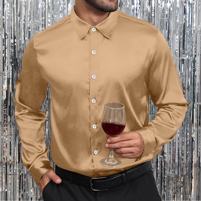 Per uomo Camicia Camicia in raso Camicia elegante Camicia casual Camicia con Bottoni Camicia da Ballo Semplice Formale Matrimonio Nero Bianco Vino Blu reale Manica Lunga Bavero Primavera & Autunno del 2025 a $23.99 –P8
