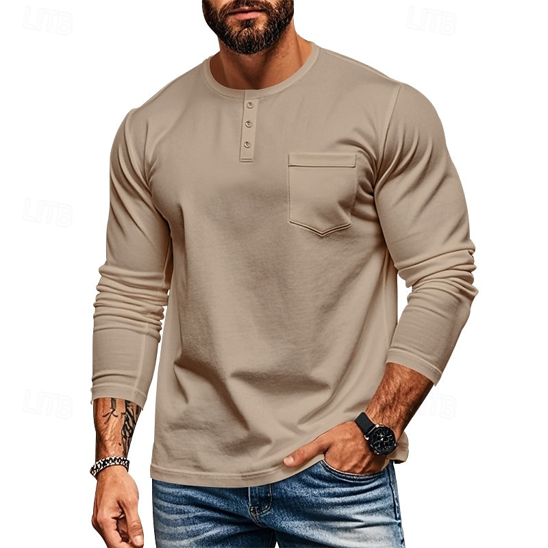 Ανδρικά Πουκάμισο Henley Κοντομάνικα Henley Top Μακρυμάνικο Συμπαγές Χρώμα Σκέτο Μοντέρνα Υψηλής Ποιότητας Καθημερινό Τσέπη Κουμπιά Χένλι ΕΞΩΤΕΡΙΚΟΥ ΧΩΡΟΥ Causal Καθημερινά 2026 - $20.99 –P15