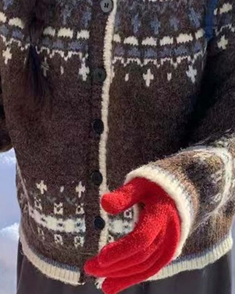 Dame Genser Kofte Fair Isle genser Årgang Mote Fritid Geometrisk Riflet Med hette Knapper Strikket Trykt mønster Langermet Vanlige topper Strikke Jul utendørs Daglig kaffe Høst Vinter 2025 - $33.99 –P3