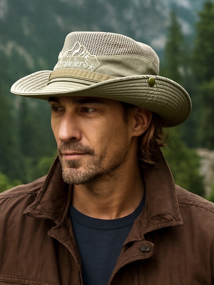 Męski kapelusz safari z ochroną przeciwsłoneczną – oddychający, siateczkowy kapelusz wędkarski z szerokim rondem i paskiem pod brodą, idealny na piesze wędrówki, kemping i podróże 2026 - $18.99 –P3