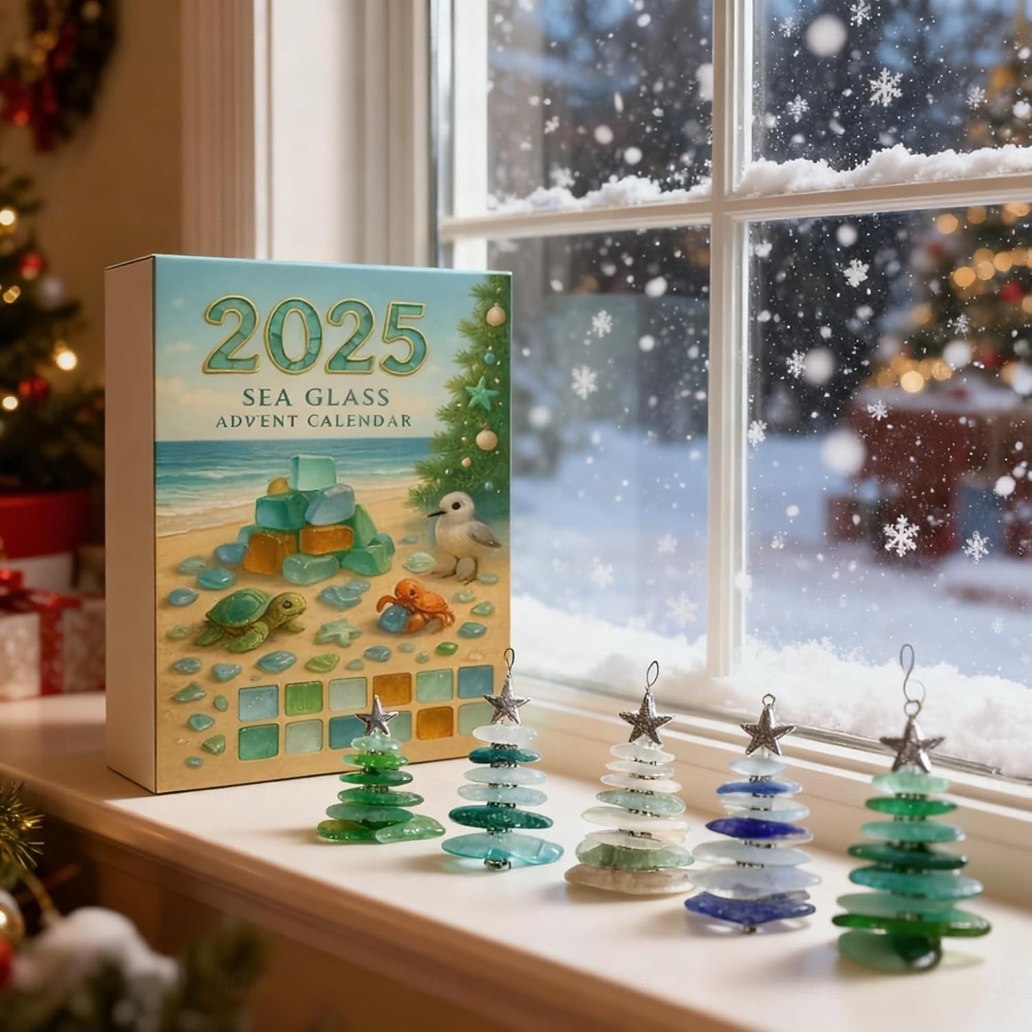 2025年 シーグラスのクリスマスツリーアドベントカレンダー、2Dアクリルシーグラスツリー、24日間のクリスマスカウントダウンカレンダー、24個のミニチュアクリスマスツリーオーナメント、海をテーマにしたホリデーサプライズ  コレクション – $19.99 –P7