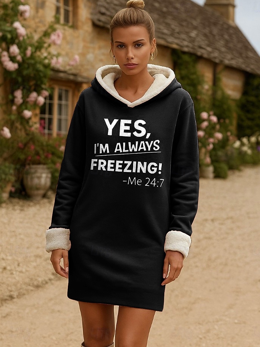 Damen Minikleid Shiftkleid Lässig Urlaub Heim Neujahr Lässiger Schnitt Grafik Buchstabe Langarm Mit Kapuze Schwarz Rosa Rote Herbst Winter 2025 - $27.99 –P5