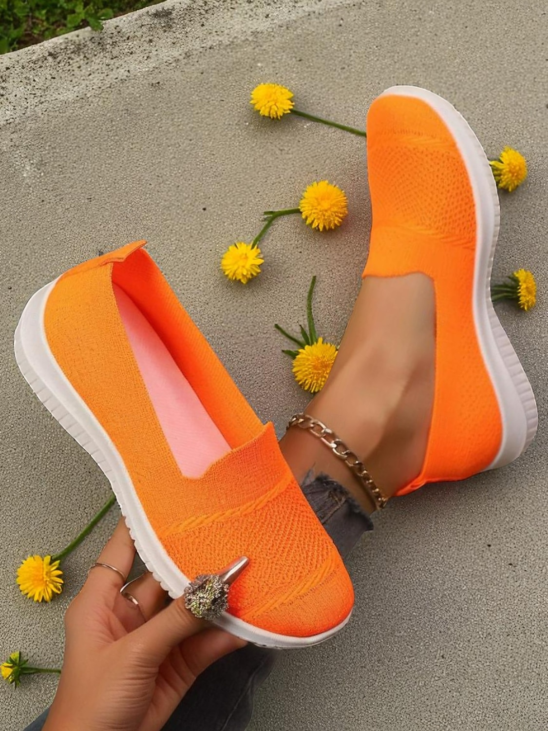 Tênis femininos Flyknit slip-on laranja brilhante – calçados leves e respiráveis para caminhada, uso casual diário e viagens de 2026 por $19.99 –P2