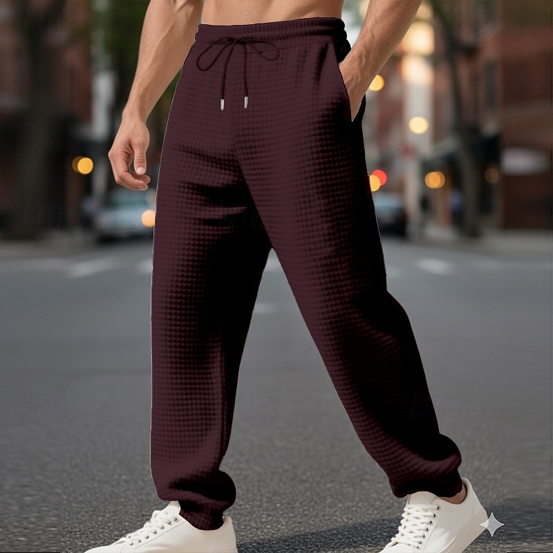 Homens Waffle Calças Esportivas Calças Calça de moletom de perna reta Com Cordão Bolso frontal Tecido Conforto Comprimento total Diário Ao ar livre Trabalho Moda Roupa de rua Preto Azul Céu Com de 2026 por $22.99 –P4