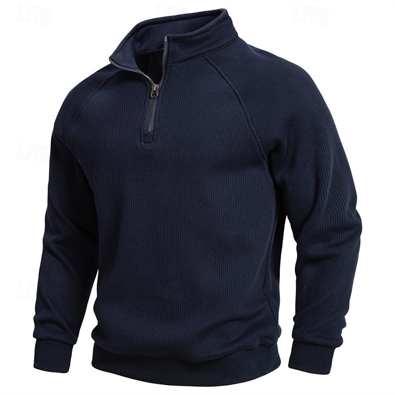 Hombre Sudadera Sudadera de polar Pull-over Sudadera con un cuarto de cremallera Punto acanalado Albaricoque Negro Verde Ejército Azul Marino Gris Claro Cuello Mao Plano Con Texturas Deporte Casual 2026 - $39.99 –P5