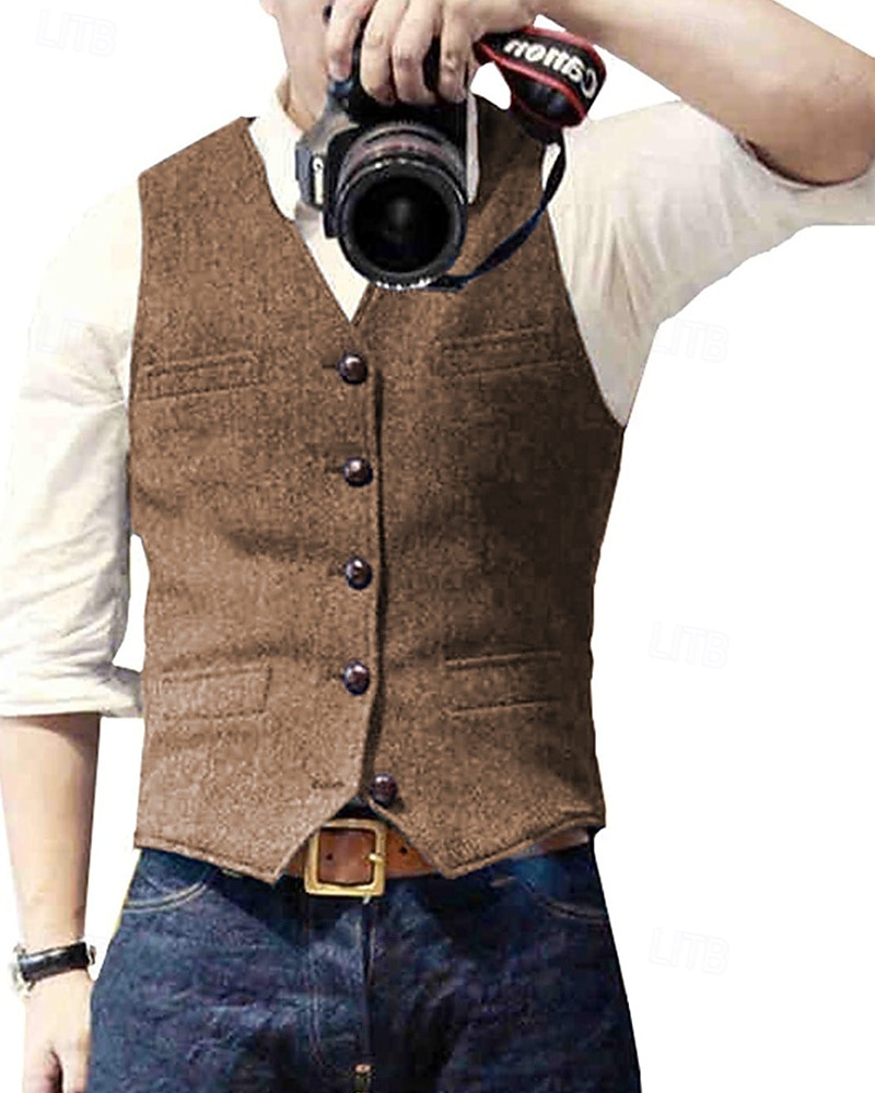 Hombre Chaleco Vacaciones Fiesta Negocio Moda Casual Primavera Otoño Bolsillo Botones Poliéster Cómodo Color sólido Recto 1 botón Escote en Pico Ajuste regular Plata Negro Champaña Vino Chaleco 2025 - $24.99 –P1